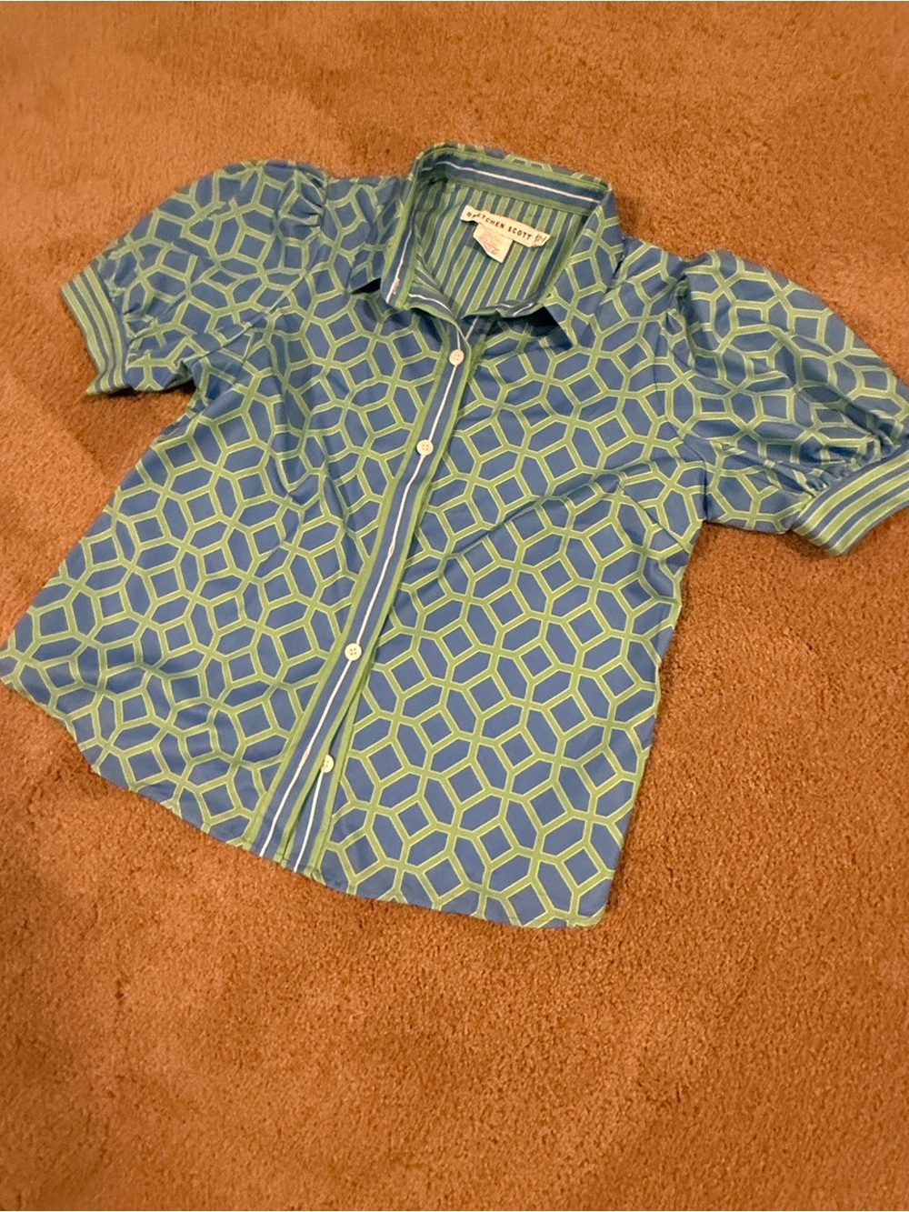 Gretchen Scott Designs Blue & Green Geometric Button-Up Blouse